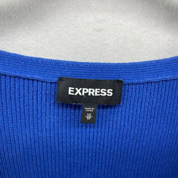 Express Sweater Women's Sz XS Royal Blue V-Neck  3/4 Sleeves Pullover Ribbed - Picture 10 of 12